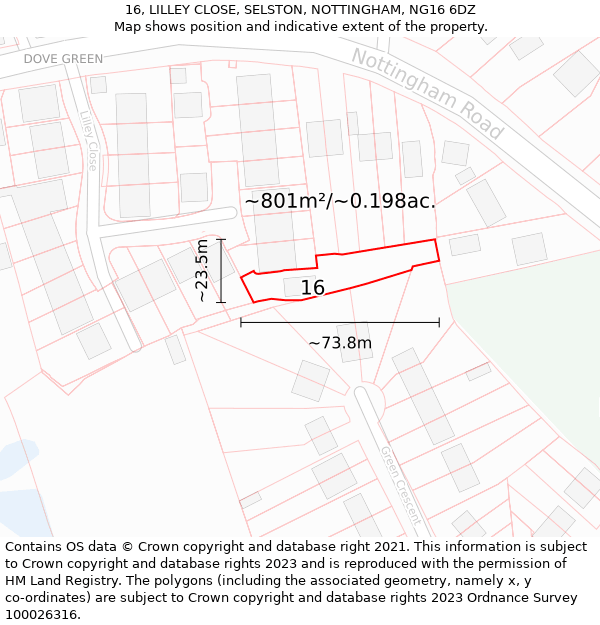 16, LILLEY CLOSE, SELSTON, NOTTINGHAM, NG16 6DZ: Plot and title map