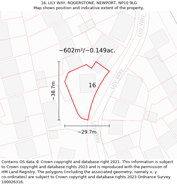 16, LILY WAY, ROGERSTONE, NEWPORT, NP10 9LG: Plot and title map
