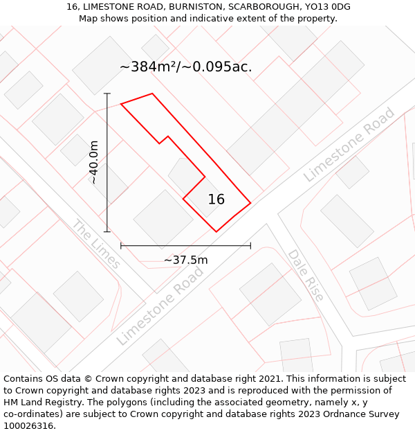 16, LIMESTONE ROAD, BURNISTON, SCARBOROUGH, YO13 0DG: Plot and title map