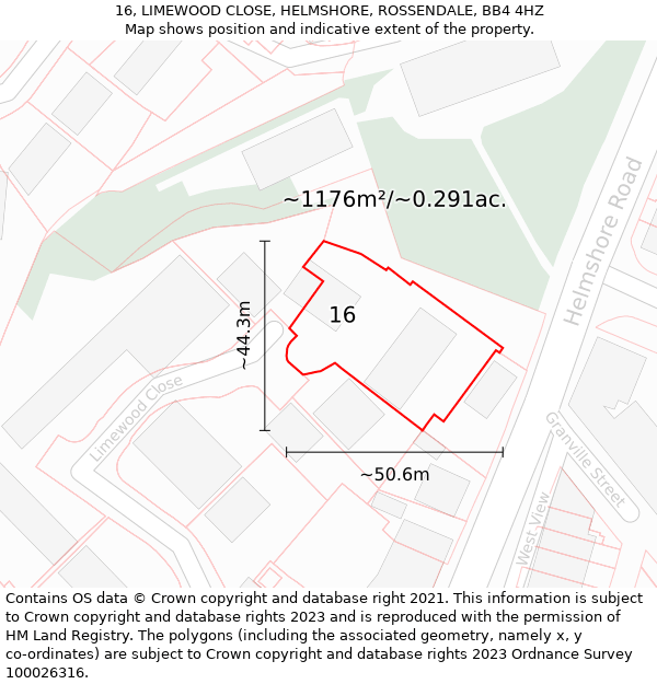 16, LIMEWOOD CLOSE, HELMSHORE, ROSSENDALE, BB4 4HZ: Plot and title map