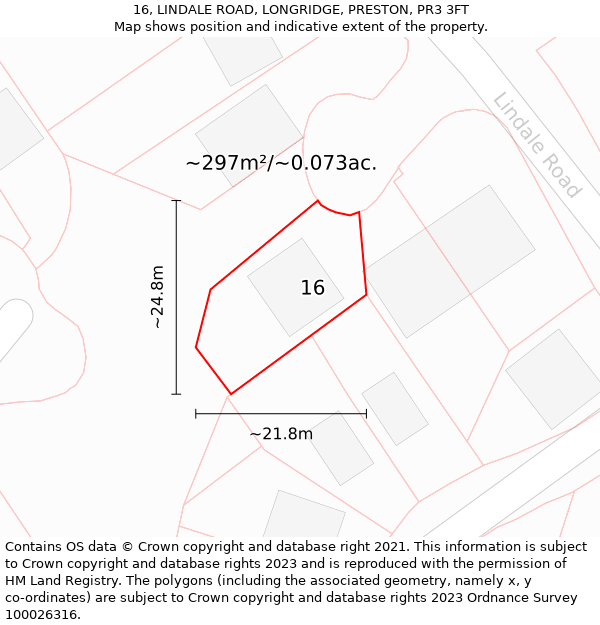 16, LINDALE ROAD, LONGRIDGE, PRESTON, PR3 3FT: Plot and title map