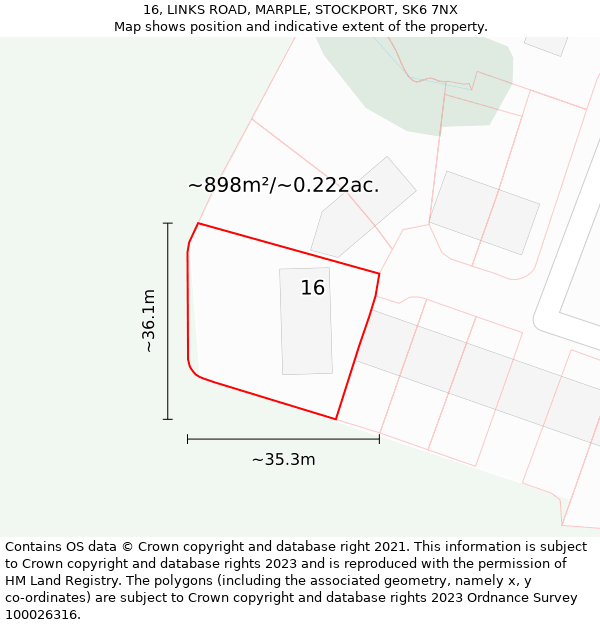 16, LINKS ROAD, MARPLE, STOCKPORT, SK6 7NX: Plot and title map