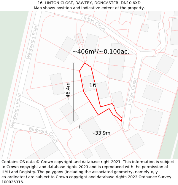 16, LINTON CLOSE, BAWTRY, DONCASTER, DN10 6XD: Plot and title map