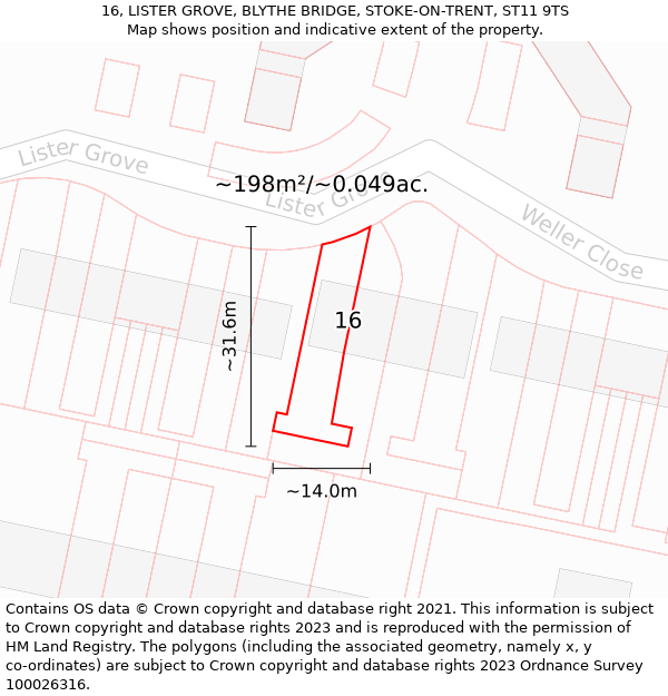 16, LISTER GROVE, BLYTHE BRIDGE, STOKE-ON-TRENT, ST11 9TS: Plot and title map