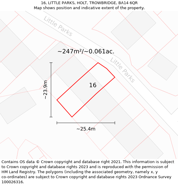 16, LITTLE PARKS, HOLT, TROWBRIDGE, BA14 6QR: Plot and title map
