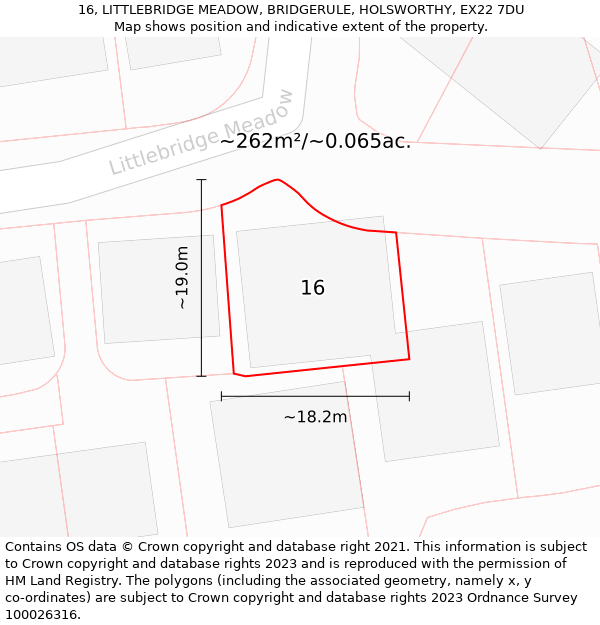 16, LITTLEBRIDGE MEADOW, BRIDGERULE, HOLSWORTHY, EX22 7DU: Plot and title map