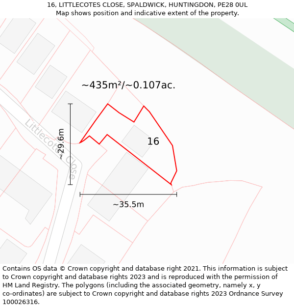 16, LITTLECOTES CLOSE, SPALDWICK, HUNTINGDON, PE28 0UL: Plot and title map