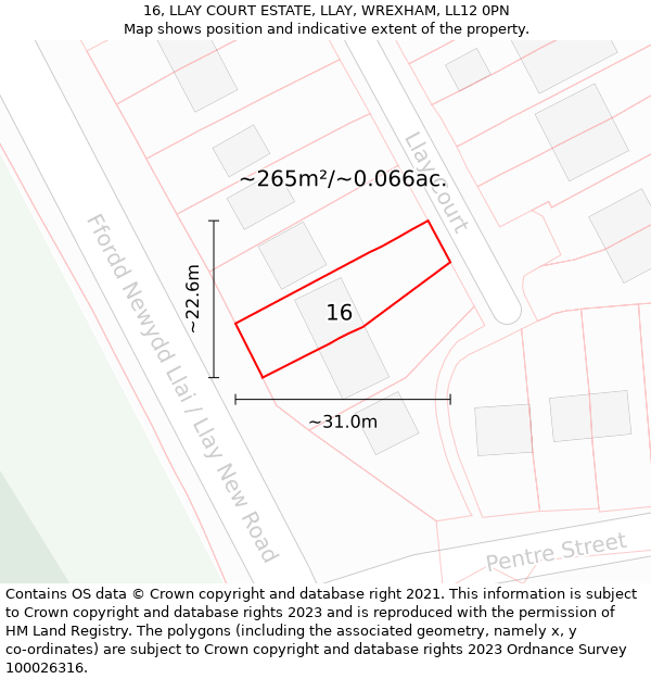 16, LLAY COURT ESTATE, LLAY, WREXHAM, LL12 0PN: Plot and title map