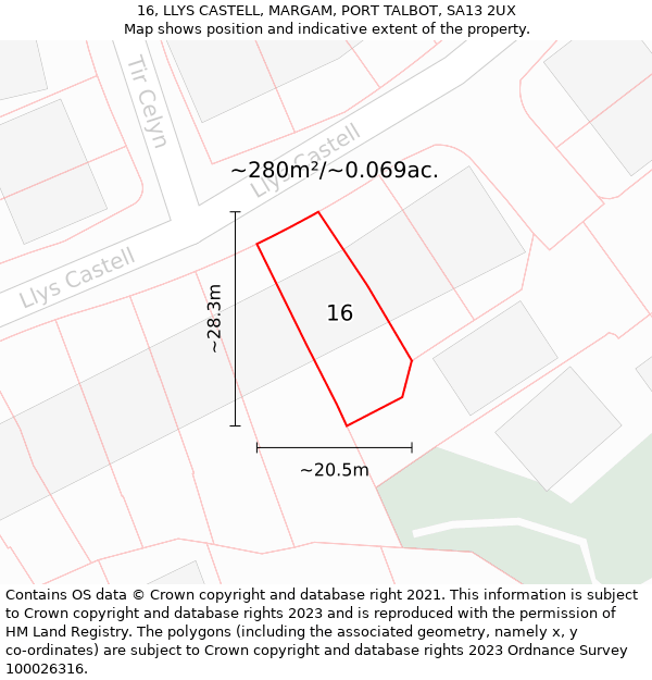 16, LLYS CASTELL, MARGAM, PORT TALBOT, SA13 2UX: Plot and title map