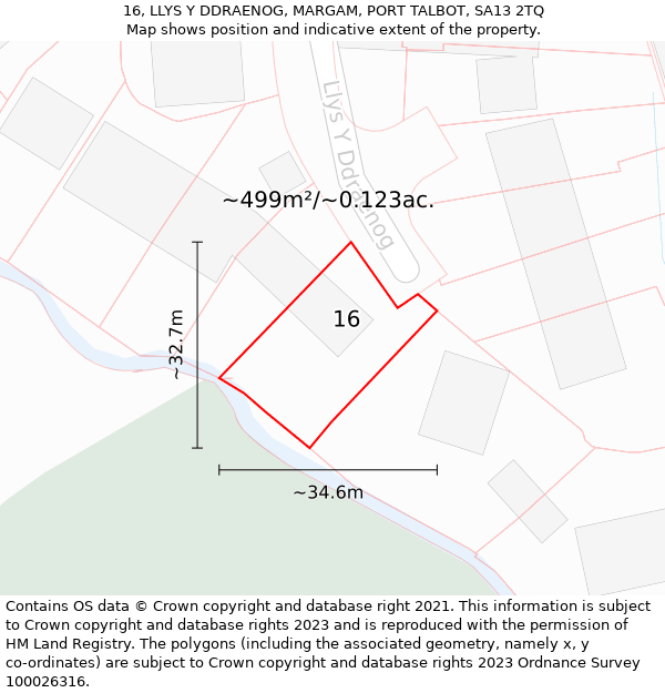 16, LLYS Y DDRAENOG, MARGAM, PORT TALBOT, SA13 2TQ: Plot and title map