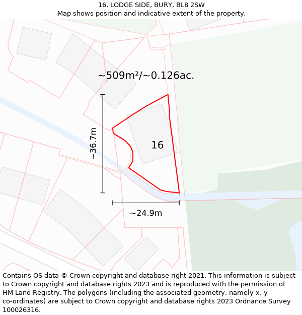 16, LODGE SIDE, BURY, BL8 2SW: Plot and title map