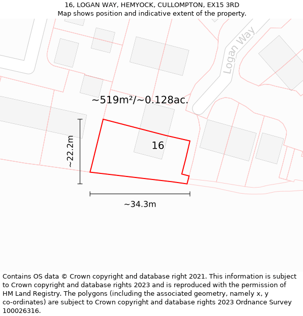 16, LOGAN WAY, HEMYOCK, CULLOMPTON, EX15 3RD: Plot and title map