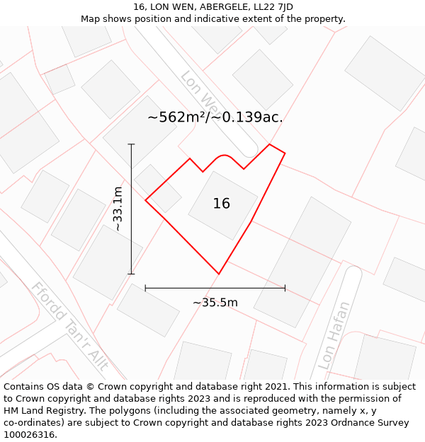 16, LON WEN, ABERGELE, LL22 7JD: Plot and title map