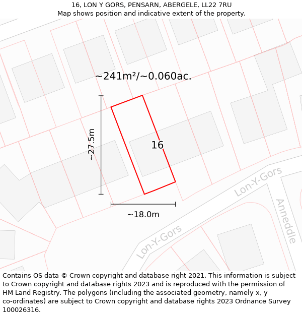 16, LON Y GORS, PENSARN, ABERGELE, LL22 7RU: Plot and title map