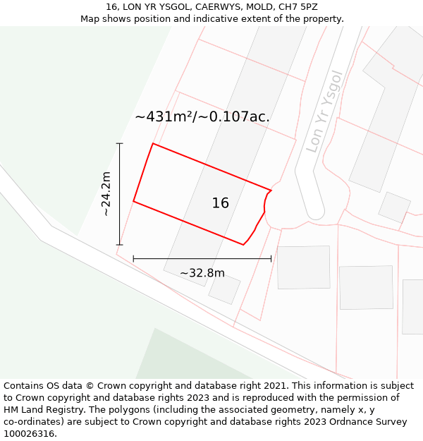 16, LON YR YSGOL, CAERWYS, MOLD, CH7 5PZ: Plot and title map