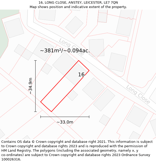 16, LONG CLOSE, ANSTEY, LEICESTER, LE7 7QN: Plot and title map