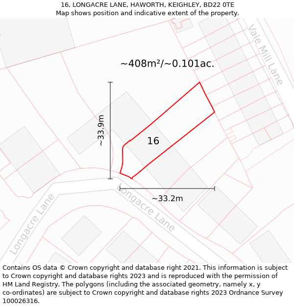 16, LONGACRE LANE, HAWORTH, KEIGHLEY, BD22 0TE: Plot and title map