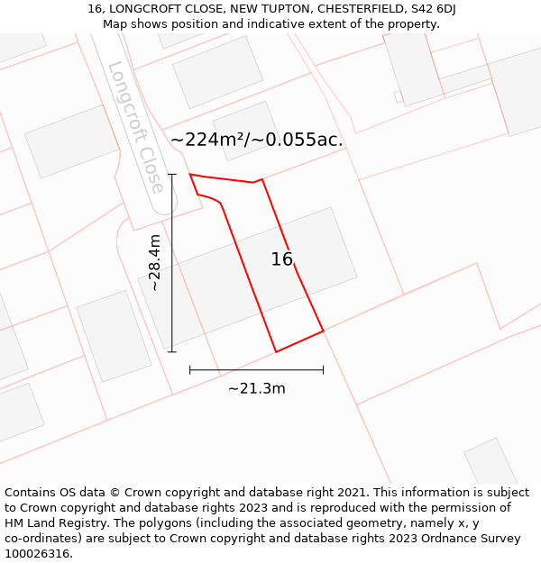 16, LONGCROFT CLOSE, NEW TUPTON, CHESTERFIELD, S42 6DJ: Plot and title map
