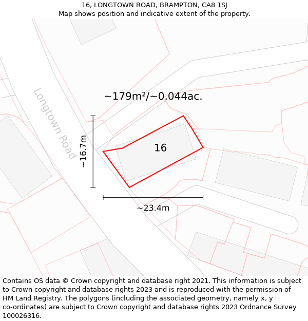 16, LONGTOWN ROAD, BRAMPTON, CA8 1SJ: Plot and title map