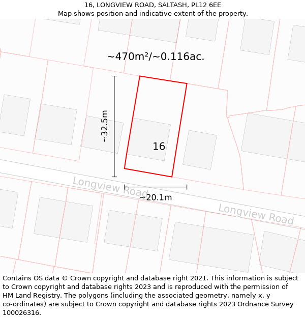 16, LONGVIEW ROAD, SALTASH, PL12 6EE: Plot and title map