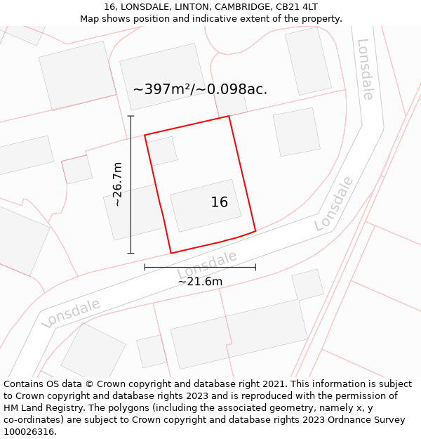 16, LONSDALE, LINTON, CAMBRIDGE, CB21 4LT: Plot and title map