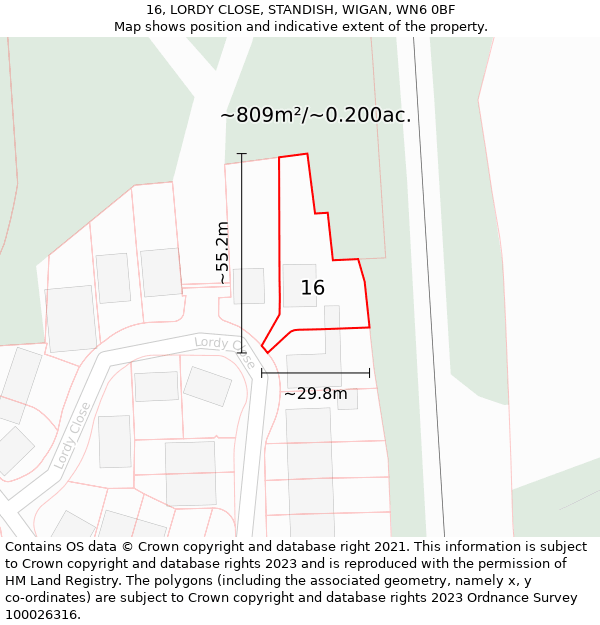 16, LORDY CLOSE, STANDISH, WIGAN, WN6 0BF: Plot and title map