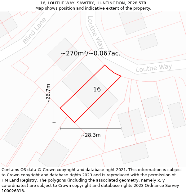 16, LOUTHE WAY, SAWTRY, HUNTINGDON, PE28 5TR: Plot and title map