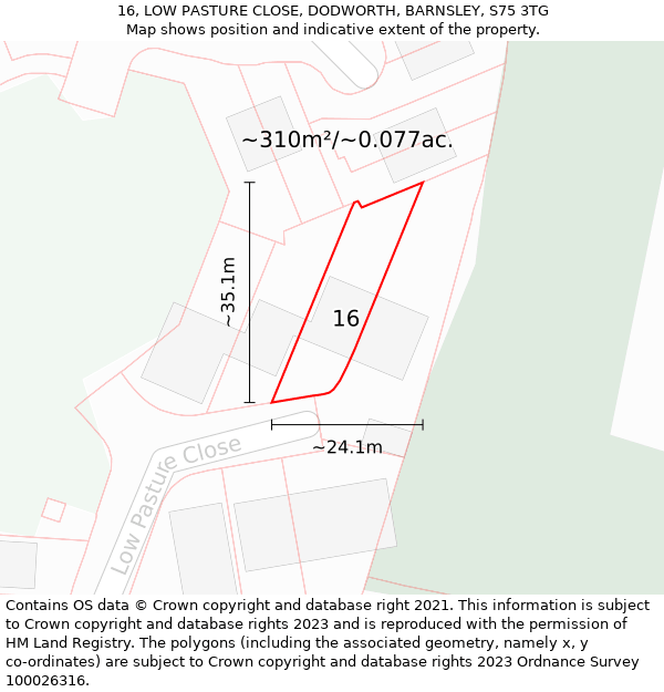 16, LOW PASTURE CLOSE, DODWORTH, BARNSLEY, S75 3TG: Plot and title map