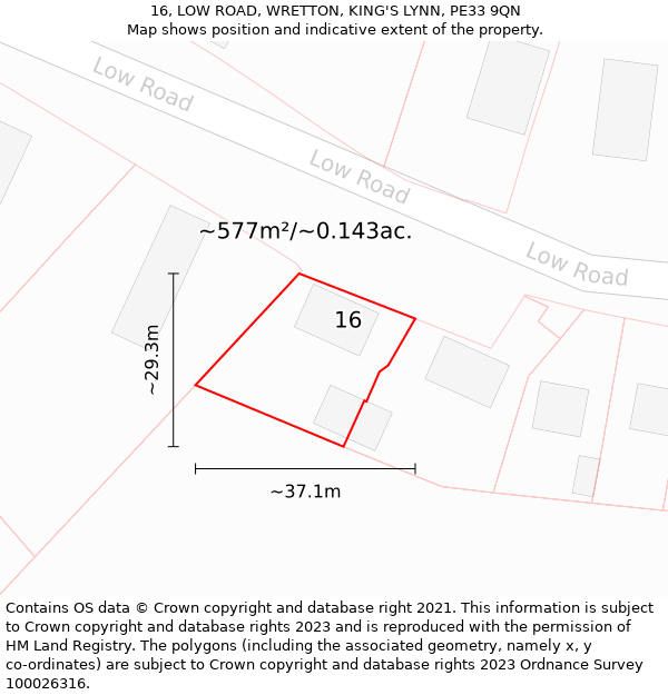 16, LOW ROAD, WRETTON, KING'S LYNN, PE33 9QN: Plot and title map