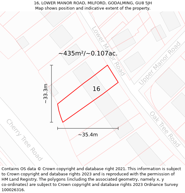 16, LOWER MANOR ROAD, MILFORD, GODALMING, GU8 5JH: Plot and title map