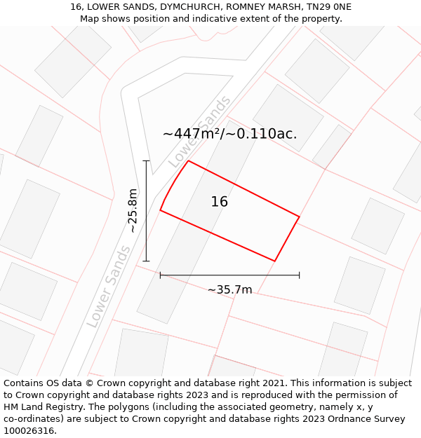 16, LOWER SANDS, DYMCHURCH, ROMNEY MARSH, TN29 0NE: Plot and title map