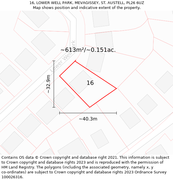 16, LOWER WELL PARK, MEVAGISSEY, ST. AUSTELL, PL26 6UZ: Plot and title map