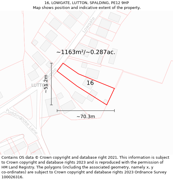 16, LOWGATE, LUTTON, SPALDING, PE12 9HP: Plot and title map