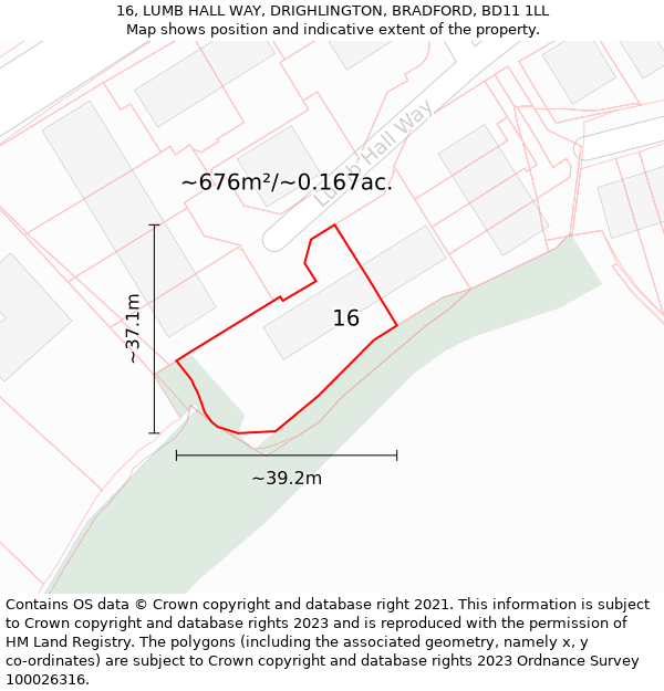 16, LUMB HALL WAY, DRIGHLINGTON, BRADFORD, BD11 1LL: Plot and title map