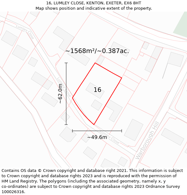 16, LUMLEY CLOSE, KENTON, EXETER, EX6 8HT: Plot and title map