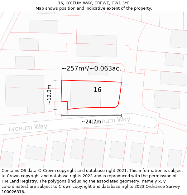 16, LYCEUM WAY, CREWE, CW1 3YF: Plot and title map