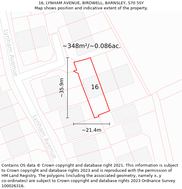 16, LYNHAM AVENUE, BIRDWELL, BARNSLEY, S70 5SY: Plot and title map