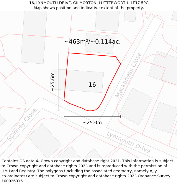 16, LYNMOUTH DRIVE, GILMORTON, LUTTERWORTH, LE17 5PG: Plot and title map