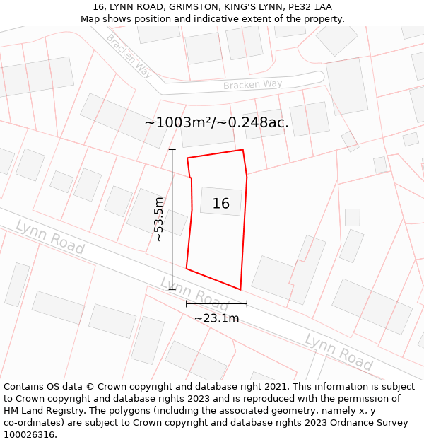 16, LYNN ROAD, GRIMSTON, KING'S LYNN, PE32 1AA: Plot and title map