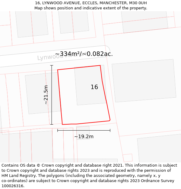 16, LYNWOOD AVENUE, ECCLES, MANCHESTER, M30 0UH: Plot and title map