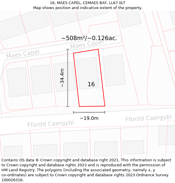 16, MAES CAPEL, CEMAES BAY, LL67 0LT: Plot and title map