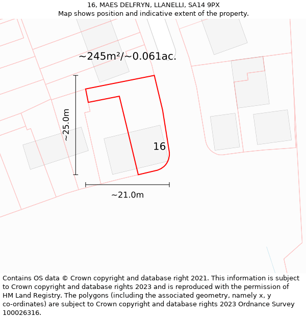 16, MAES DELFRYN, LLANELLI, SA14 9PX: Plot and title map