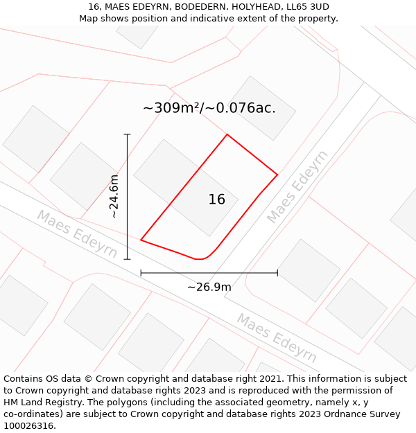 16, MAES EDEYRN, BODEDERN, HOLYHEAD, LL65 3UD: Plot and title map