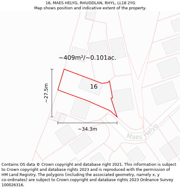 16, MAES HELYG, RHUDDLAN, RHYL, LL18 2YG: Plot and title map