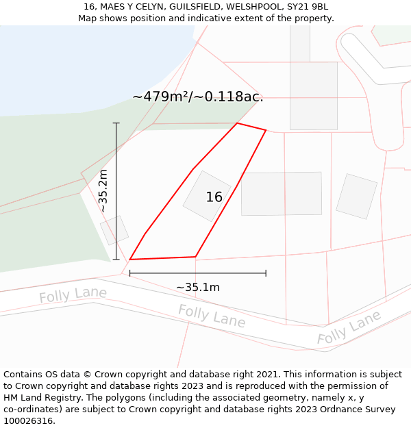 16, MAES Y CELYN, GUILSFIELD, WELSHPOOL, SY21 9BL: Plot and title map