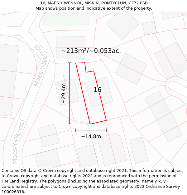 16, MAES Y WENNOL, MISKIN, PONTYCLUN, CF72 8SB: Plot and title map