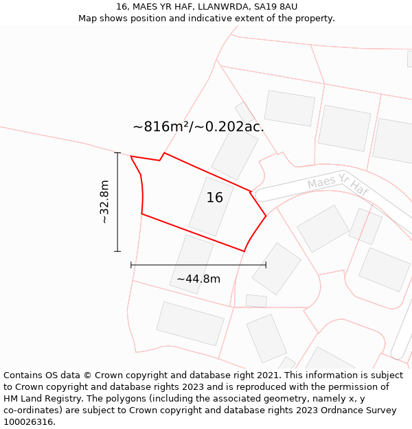 16, MAES YR HAF, LLANWRDA, SA19 8AU: Plot and title map