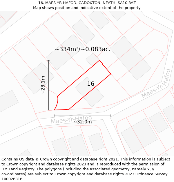 16, MAES YR HAFOD, CADOXTON, NEATH, SA10 8AZ: Plot and title map