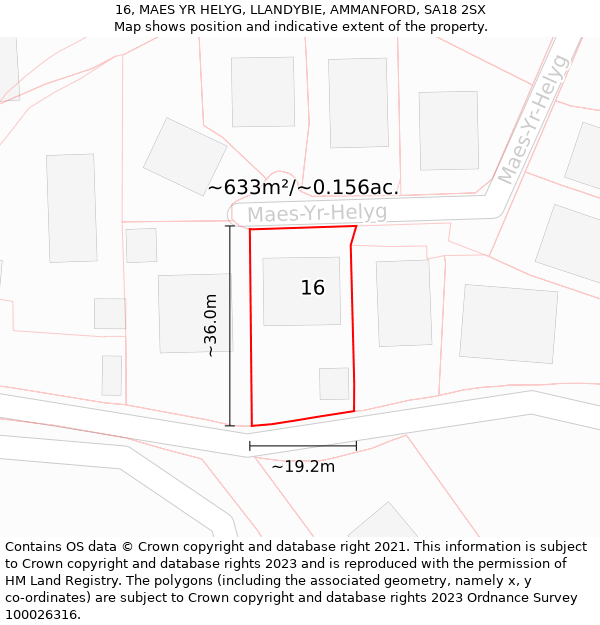 16, MAES YR HELYG, LLANDYBIE, AMMANFORD, SA18 2SX: Plot and title map