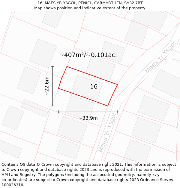 16, MAES YR YSGOL, PENIEL, CARMARTHEN, SA32 7BT: Plot and title map